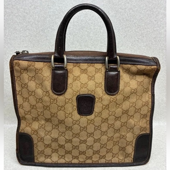 Gucci Handbags - Gucci Brown and Tan Monogram Satchel